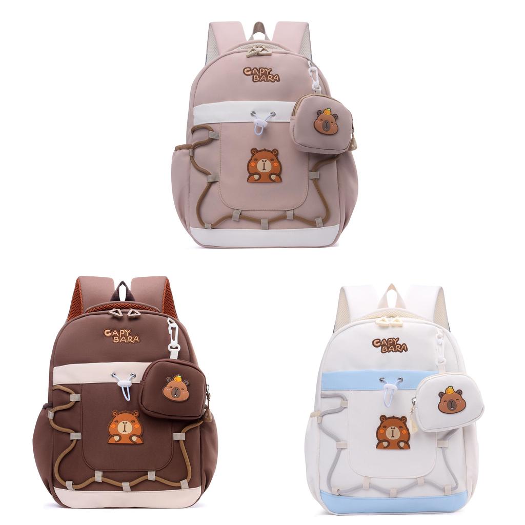 Capybara Childrens Cartoon Style Nylon Backpack With Lightweight Design For School Use