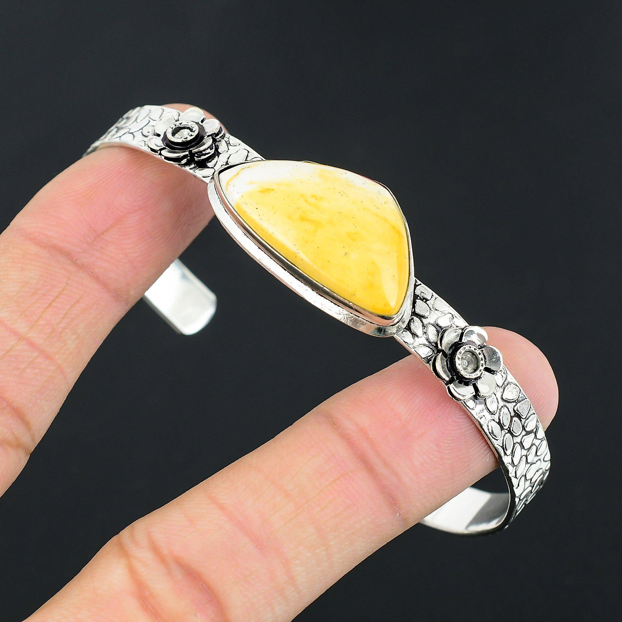 

925 Silver Natural Mookaite Handcrafted Anniversary Artisan Wife Bangle Bracelet Adjustable