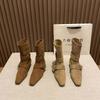 Sheepskin Version! British Style Short Boots Women's New Belt Buckle Retro Versatile Small Square Head Bare Boots In Autumn and Winter 2025