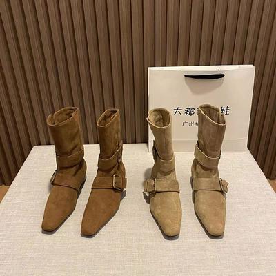 Sheepskin Version! British Style Short Boots Women's New Belt Buckle Retro Versatile Small Square Head Bare Boots In Autumn and Winter 2025