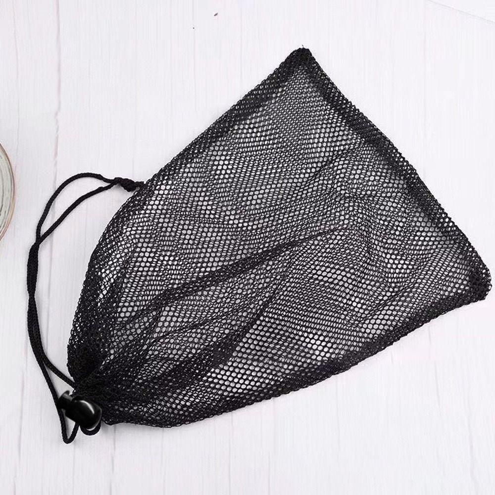 Nylon Drawstring Storage Pouch Bag Black Mesh Pouch Portable Laundry Bag