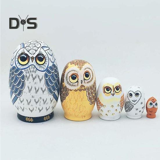 5-Layer Owl Matryoshka Doll Wooden Russian Nesting Dolls Educational Nesting Owls Toy for Kids Gift Home Decor Desk Centerpiece