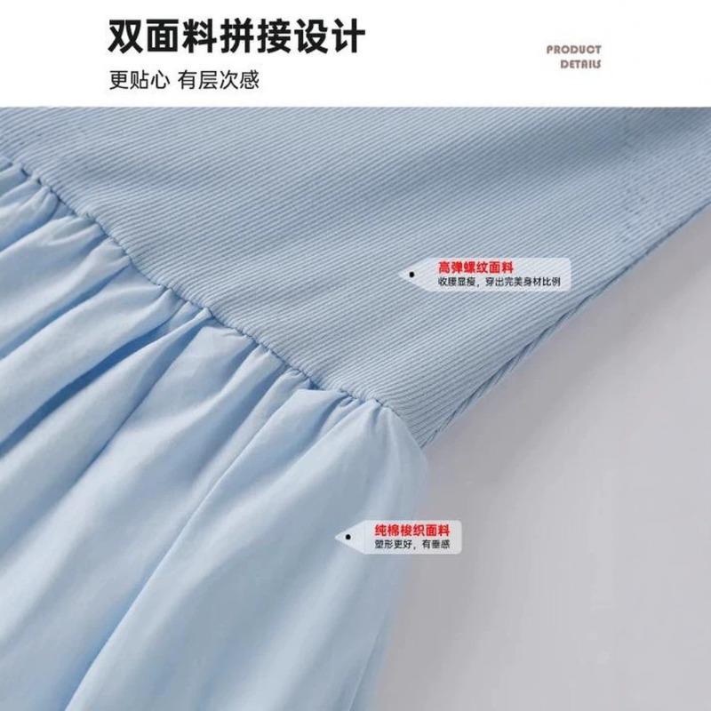 Blue High-end Long Skirt Women's Summer Short-sleeved Slim-fitting Waist and Thin, Unique and Beautiful Seaside Polo Dress