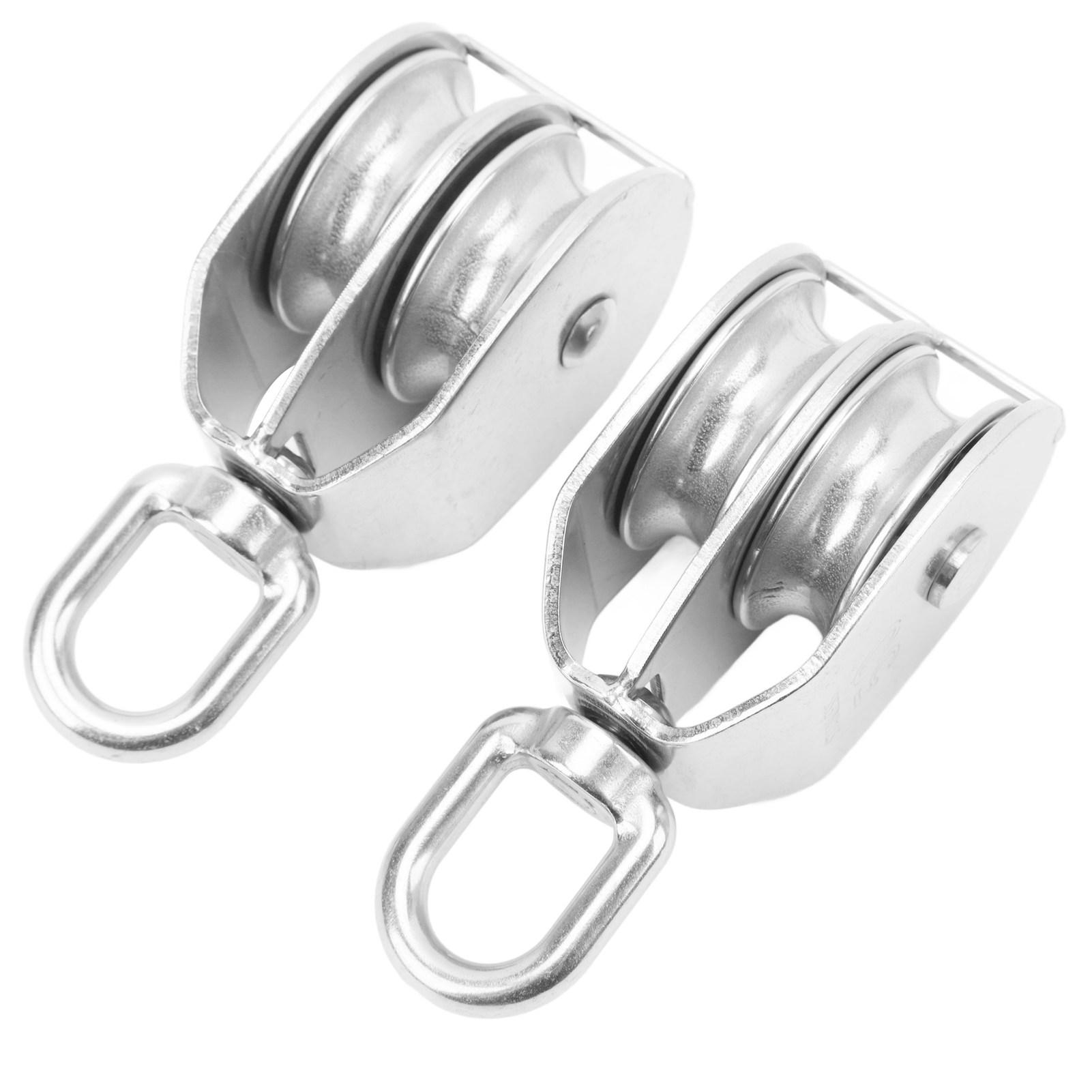

2Pcs Lifting Double Pulley Block Heavy Duty Stainless Steel Roller M50 Wire Rope Crane Hanging 400KG Loading