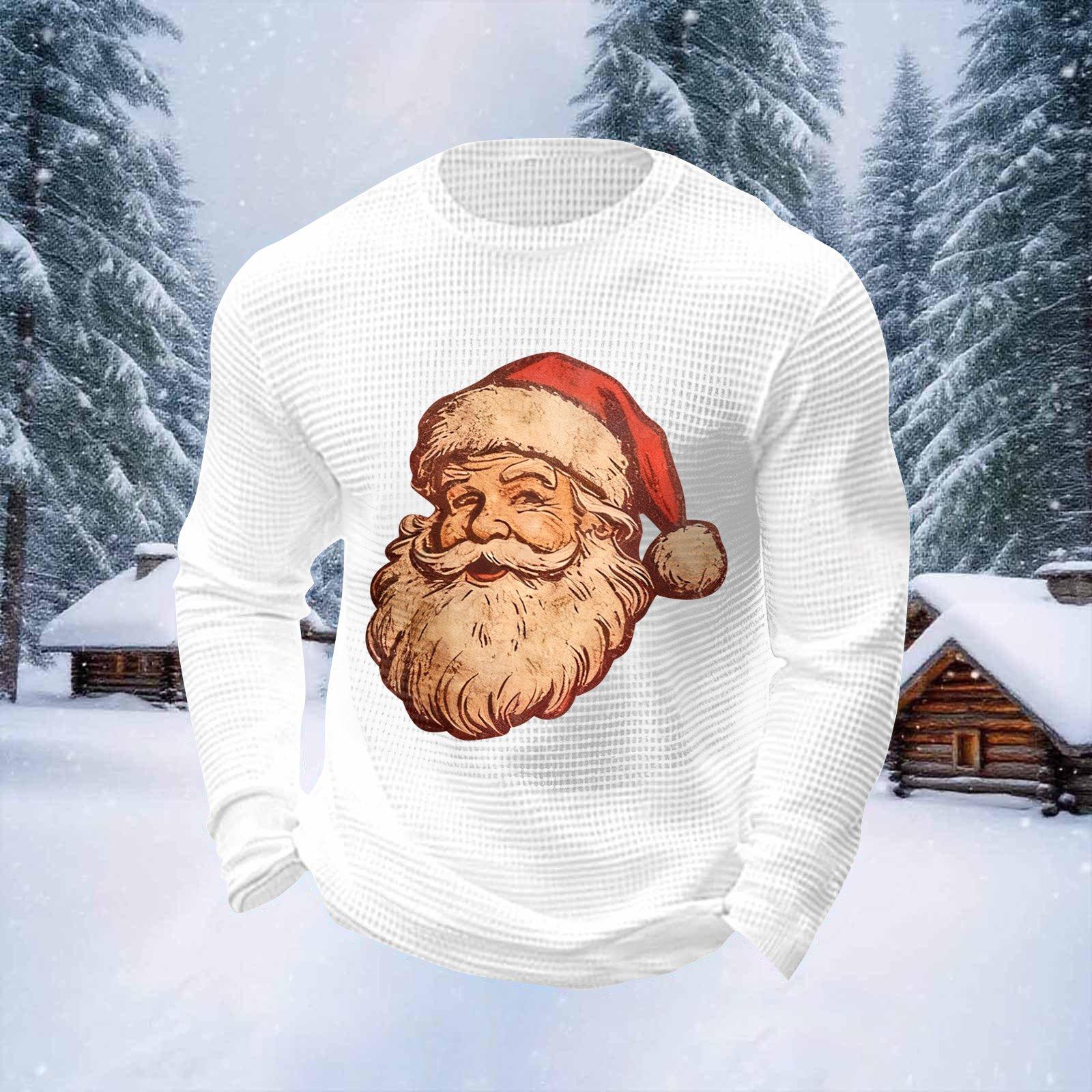 

Мужские топы с рождественским принтом, с круглым вырезом и длинными рукавами, мужские спортивные топы больших размеров в повседневном стиле с круглым вырезом XL белый