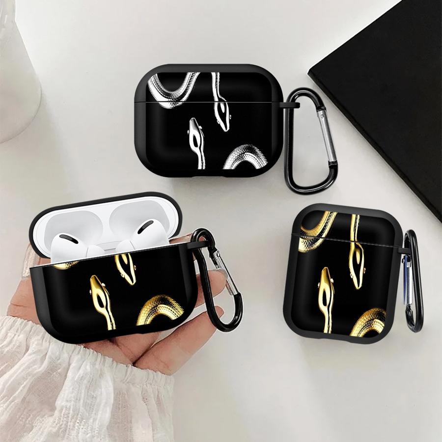 Black Gold Snake Case For Airpods 2 1 3 Pro3 Pro 4 Pro2 Earphone Cases Cover