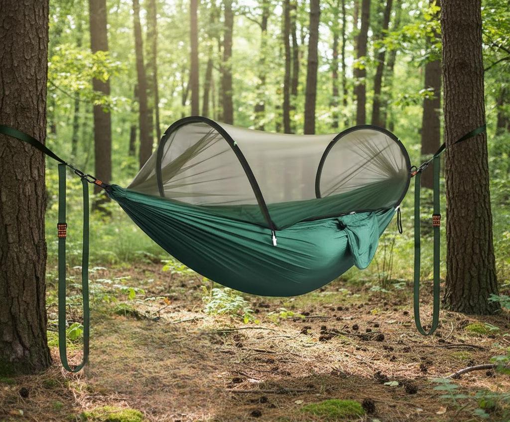 Portable Anti-Mosquito Camping Hammock with Automatic Quick-Opening