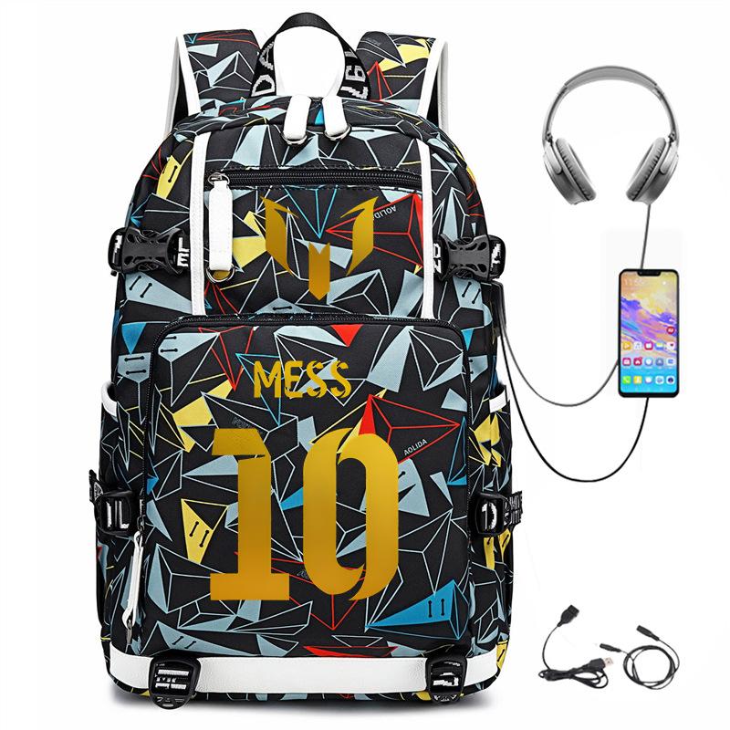 Football Printed Student Backpack Multifunctional Usb Interface Large Capacity Leisure Travel Backpack
