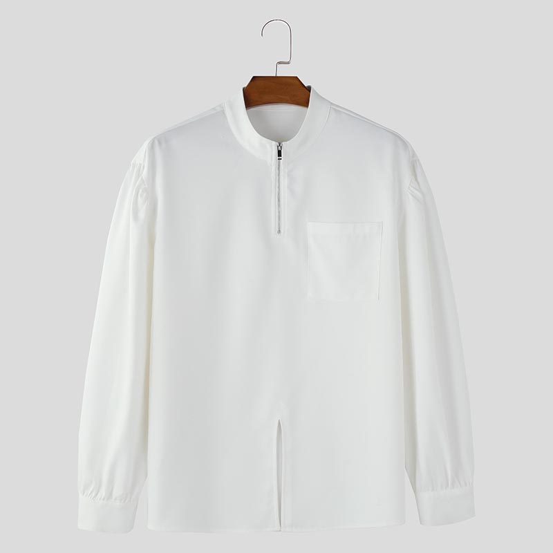 

INCERUN Men Stand Collar Zip-up Long Sleeve Solid Color Casual Loose Shirts L белый