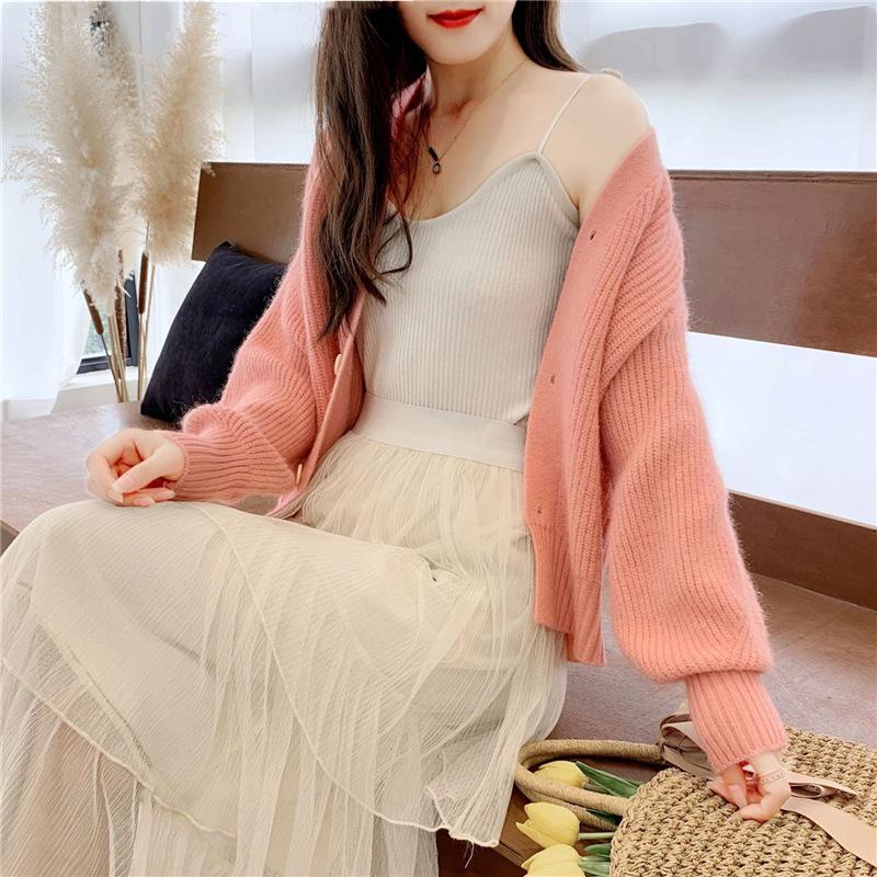 Women's Trendy V-Neck Knit Cardigan: Spring & Autumn Long Sleeve Loose Sweater in Candy Colors