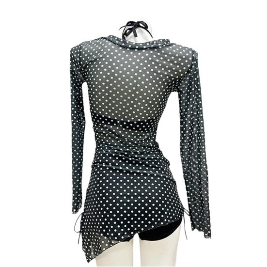 Set Costume da Bagno da Donna 3 Pezzi Set Reggiseno a Triangolo Imbottito con Supporto in Acciaio Pantaloncini da Bagno a Vita Alta Set con Copricostume Stampato a Pois Costumi da Bagno per le Vacanze