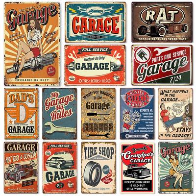 Papas Garagen Reparaturservice Schilder Rostig Vintage Wanddeko Plakette Auto Beauty Club Reparaturwerkstatt Metall Warnposter Blechschild