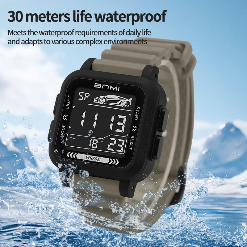 Waterproof Digital Sports Watch Men Square LED Backlight Alarm Stopwatch Silicone Strap Student Electronic Wristwatch Outdoor