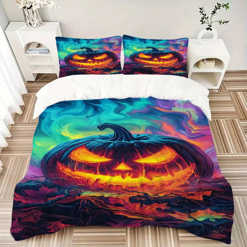 3pc Pumpkin Halloween Cover Set - 1 Quilt Cover + 2 Pillowcases, All Seasons Bedroom Setting, Perfect for Home074