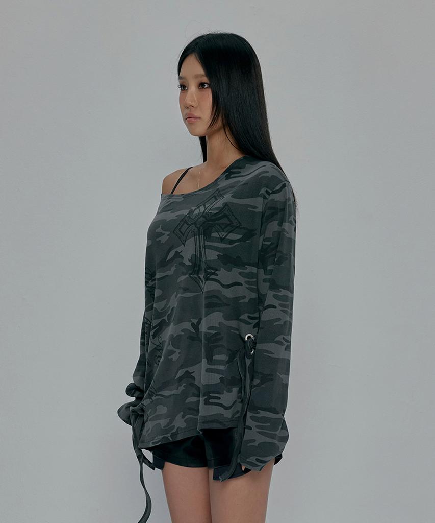Gillaakaibeu One Shoulder Graphic Long Sleeve_Camo