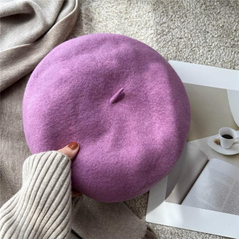 Pure Wool Beret Women's Australian Autumn and Winter Versatile Large Head Circumference Korean Style Beret Hat