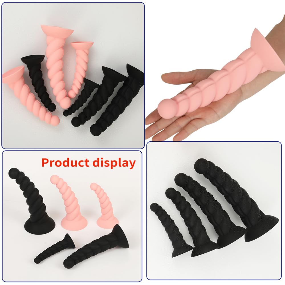 Anal Beads Anal Plug Silicone Anal Dildo with Suction Cup Spotted Dildo Anal Male Female Anal Plug Anal Expansion Soft Waterproof Black XL -