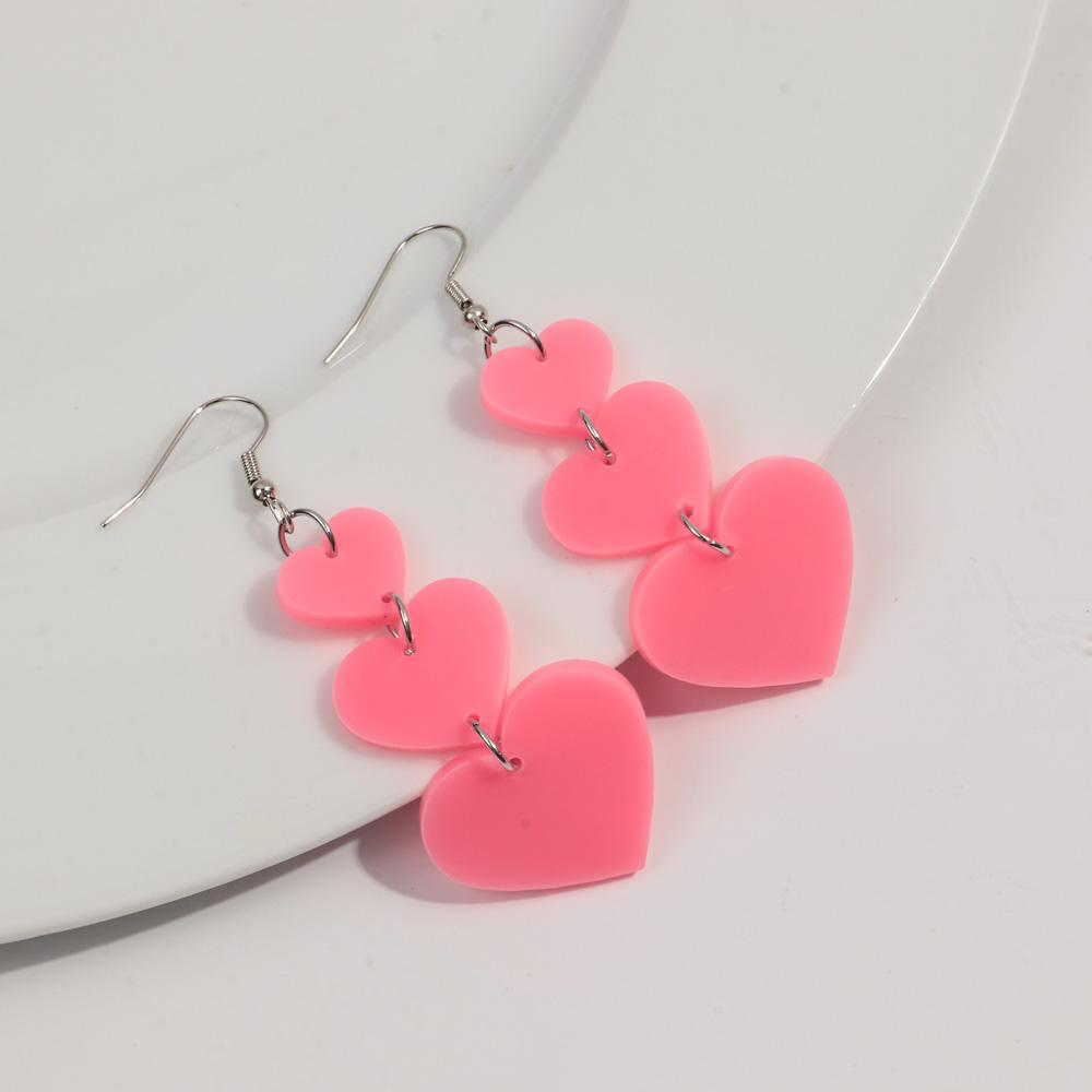 Pink Love Heart Acrylic Drop Earrings for Women Mirrored Peach Hearts Spliced Long Earring Fashion Jewelry Valentine's Day Gifts