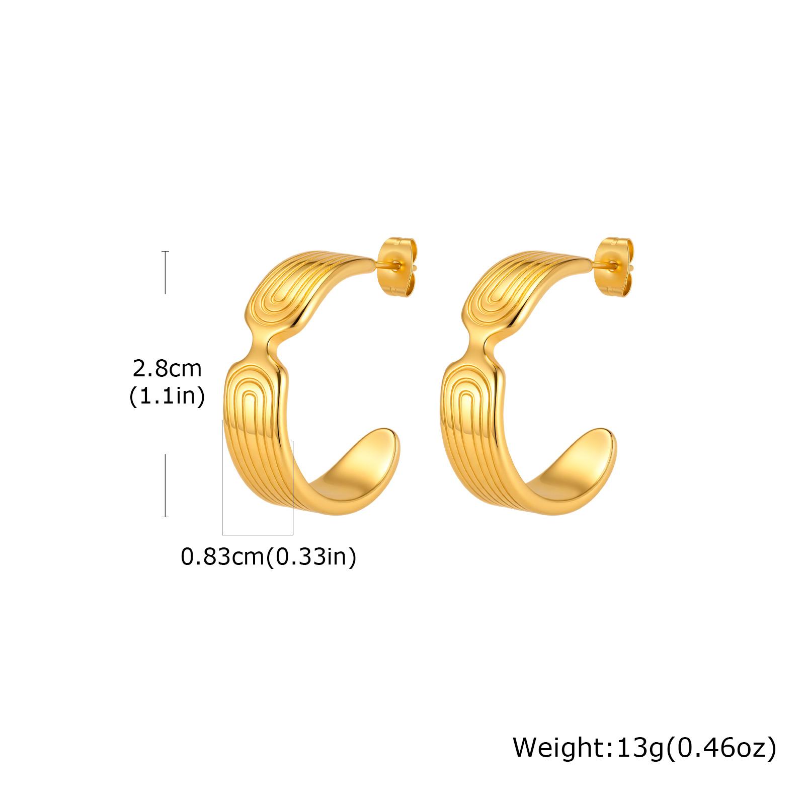 

Stainless Steel C-shaped Irregular Texture Earrings for Women Geometric Stripe Metal Stud Earrings Gold Plated Statement Jewelry