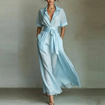 Vestido Largo AAA Estilo Europeo Vacaciones Elegante Vintage Casual Color Sólido Adelgazante