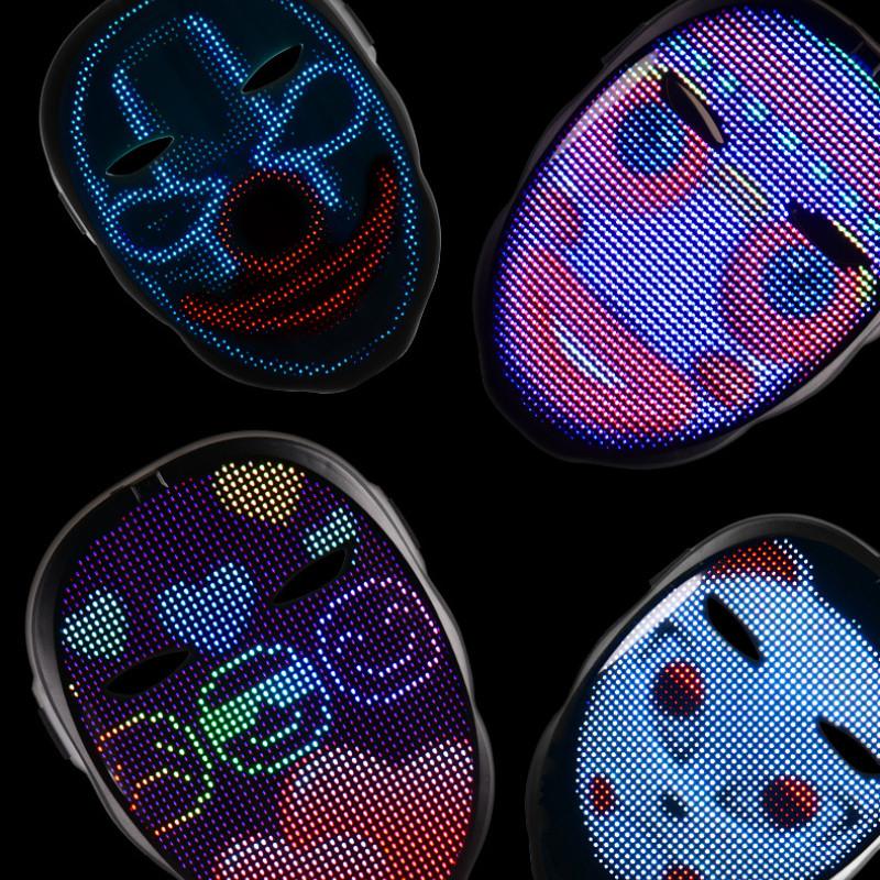 APP Display Full Color Bluetooth Luminous Mask Halloween Party Dance Bar LED Face Changing Prop