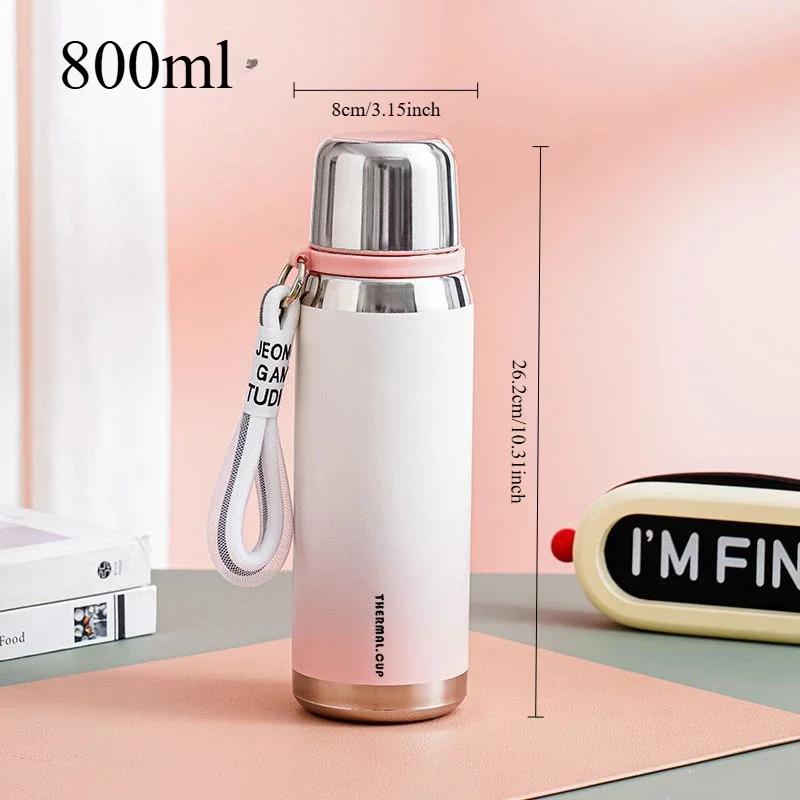 600ml/800ml Vacuum Insulated Bottle Portable 316 Stainless Steel Water Bottle Gradient Color Outdoor Leak-proof Gift Thermo Cup