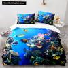 Underwater World King Queen Duvet Cover Cartoon Ocean Animal Bedding Set for Kids Fish Coral Sea Life Soft Polyester Quilt Cover
