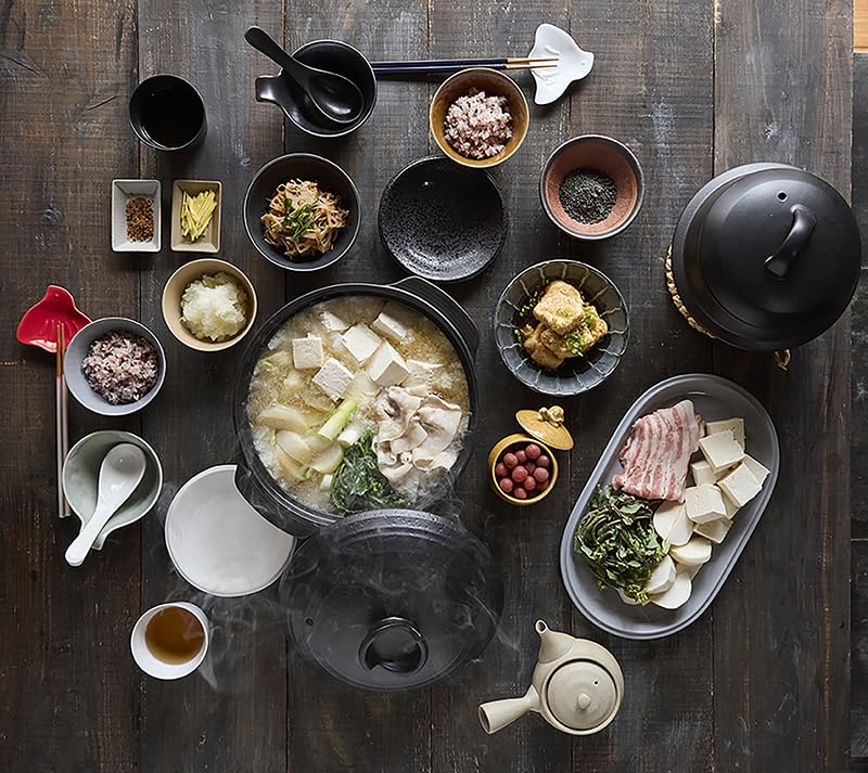 TAMAKI Miyabi Earthenware Size Hard Direct-Fire Pot, 9, Black, 32x27.5x17.5cm (H), Porcelain, Direct-Fire, T-974964