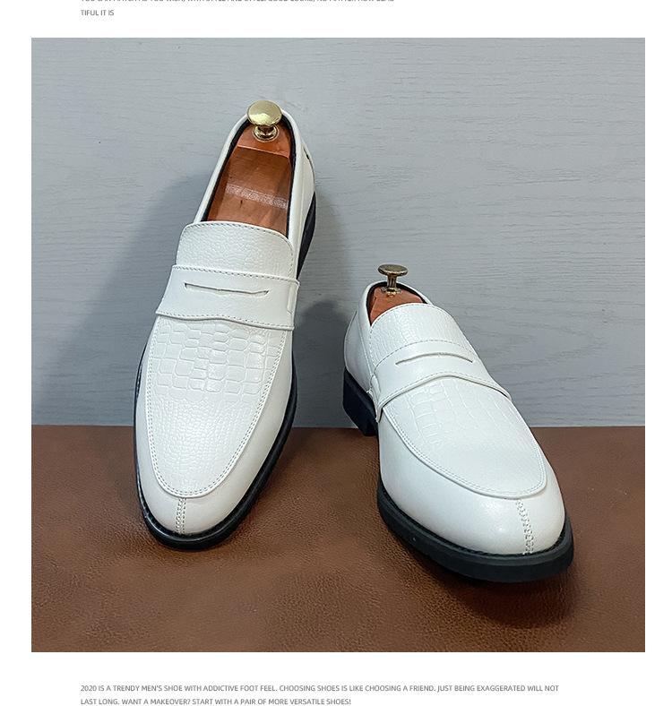 Men's European & American Large Size Color Block Slip-On White Leather Loafers, Korean Style Casual Shoes