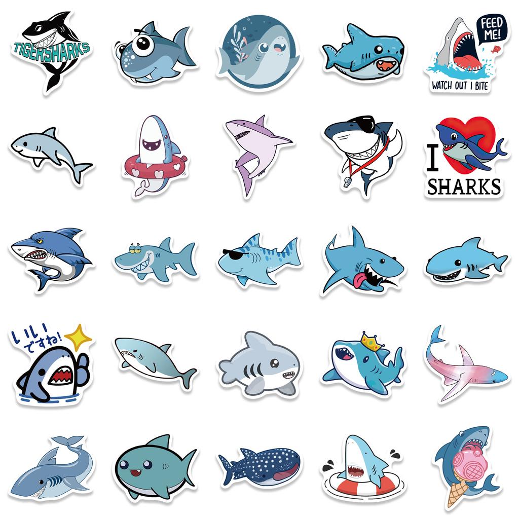 50 Cartoon Love Shark Stickers Personalized Decorative Suitcase Notebook Waterproof No Repeat Stickers