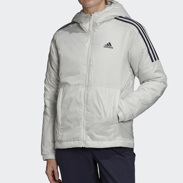 Adidas Hooded Warm Casual Cotton Sport Coat Women Jackets White GH4600