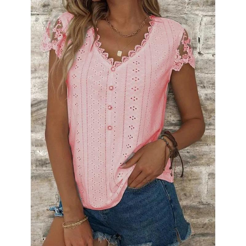 JPNTKY Women's Fashion Casual V-Neck Short Sleeve Blouses & Shirts