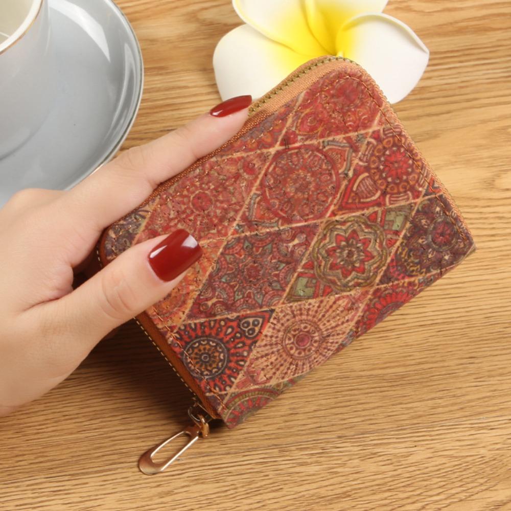 

Multifunctional Retro Women s Short Wallet Multi-slot PU Leather Zero Wallet Zipper Closure Printed Card Holders for Women