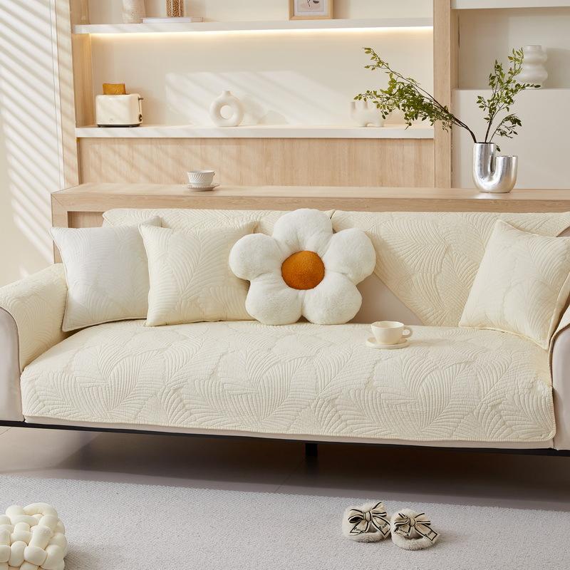 Nordic Simple Solid Color Sofa Cushion Four Seasons Pure Cotton Fabric Non-Slip Cotton Seat Cushion Universal Modern Sofa Cover Towel