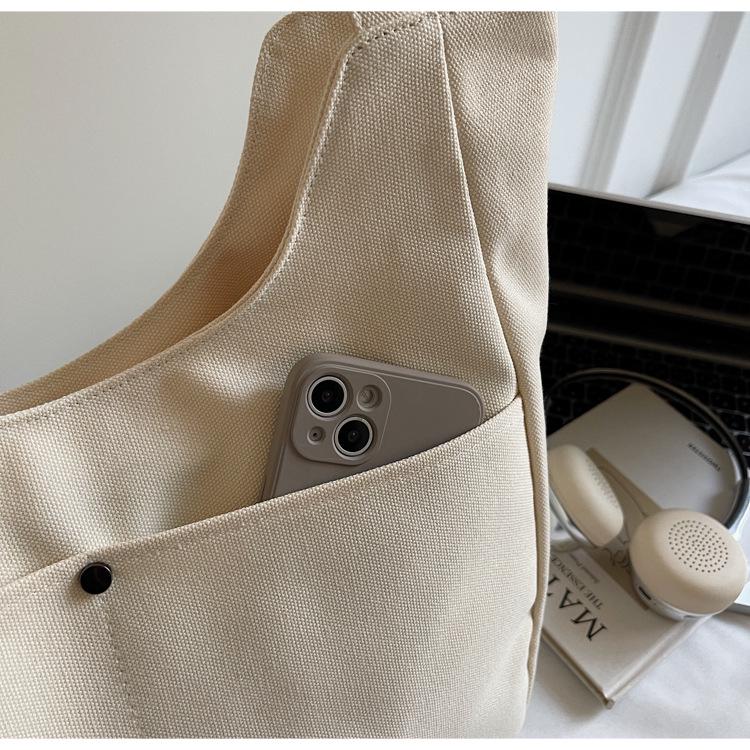 2025 Minimalist Large-Capacity Canvas Shoulder Tote with Embroidery
