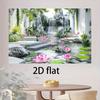 Elegante Chinesische Gartendekoration Seerosenteich mit Wasserfall, Grünpflanzen und Steintreppen Party Hintergrund Banner