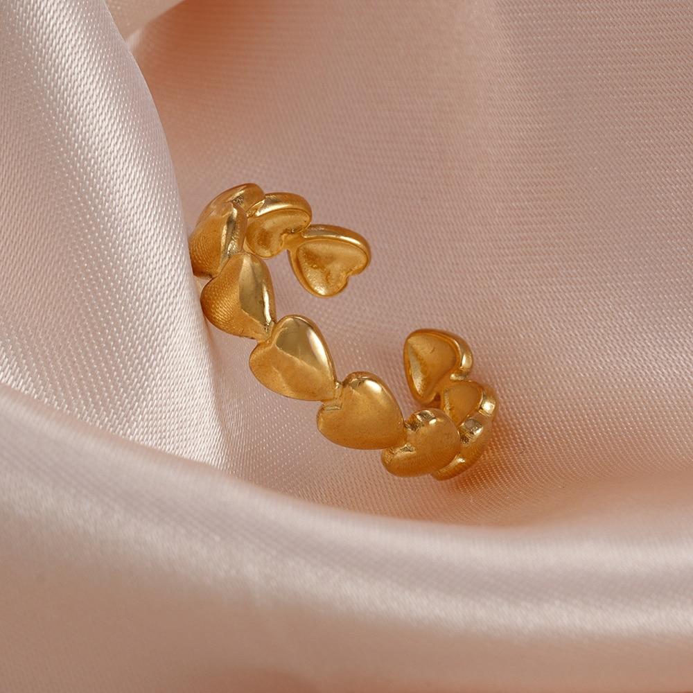 Vintage prsteny z nerezové oceli pro ženy Zlatá barva Leaf Moon Heart Shell Geometrické prsteny Retro módní šperky dárek