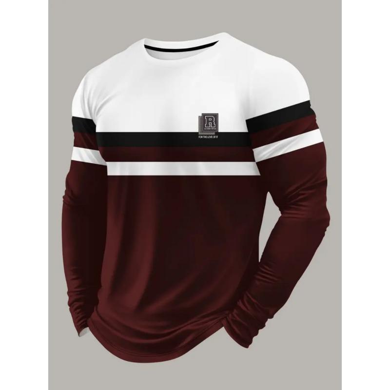 Vintage Men's Long Sleeve T-Shirt Streaks Print Top Spring Fall T-Shirt for Men 3D Striped Print Oversized Streetwear Clothing