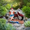Beach Dwarf Decoration Funny Summer Santa Motorcycle Figurine with Beer, Resin Motorbike Gnome Environmentally Friendly Art Sculpture, Outdoor Garden