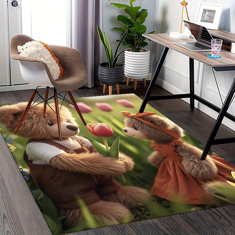 1pc Teddy Bear Flower Office Chair Mat - Anime Cartoon Design, Non-Slip Carpet for Home Decor, Suitable for All Seasons.C039