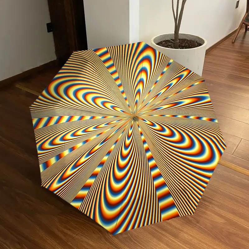 

Automatic Opening Folding Umbrella with Psychedelic Wave Design Portable 3 Fold Iron Frame Outdoor Umbrella,Perfect Festival Gift for Fan