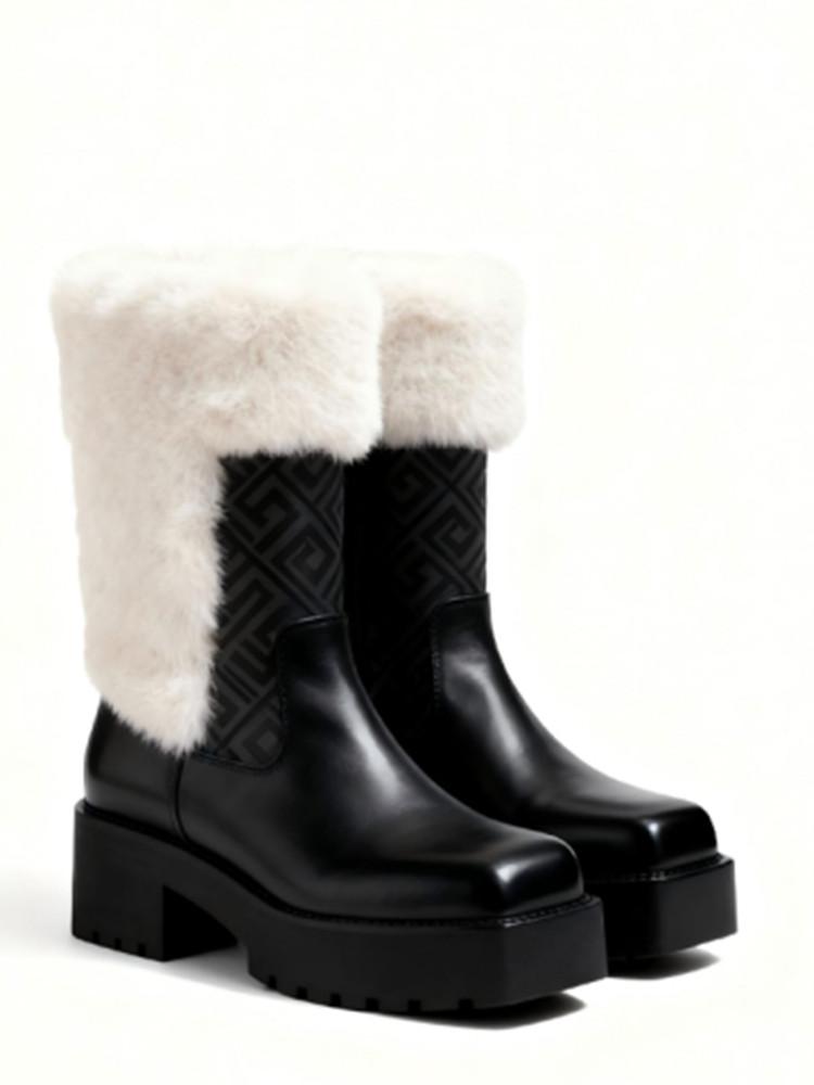 

Women s Winter Luxury Fur Snow Boots Thick Plush Warm Coarse High Heels Thick Bottom High Quality Women s Short Boots 46