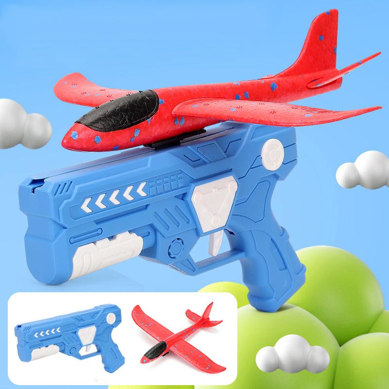 Children's Outdoor Three In One Foam Soft Elastic Toy Gun, Hand Thrown Ejection Aircraft Suit, Foam Aircraft Color Random
