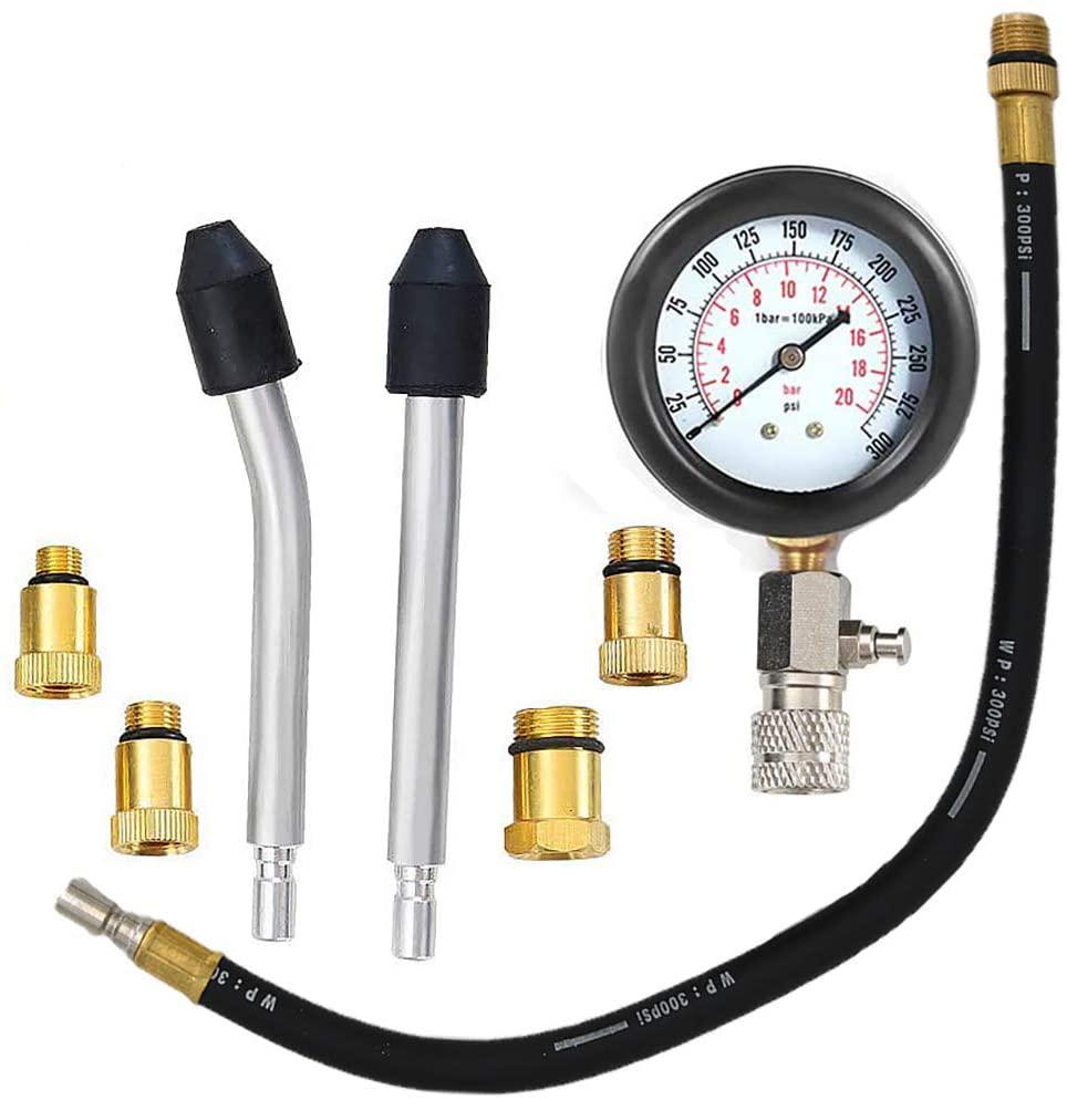 Compression Tester Kit 0-300 PSI Petrol Gas Engine Cylinder Pressure Gauge Automotive Tool for Motorcycle Car Truck