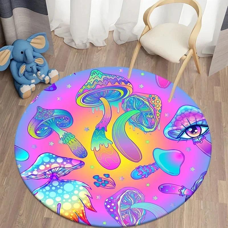 Psychedelisch Paddenstoel Rond Tapijt Boho Paddenstoelen Vloerkleed voor Huis Woonkamer Kinderkamer Decoratie Antislip Cirkel Vloermat