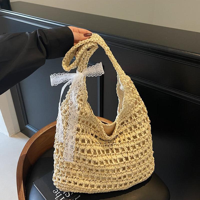

Fashion Crochet Straw Bag for Women Raffia Woven Tote Handbag New Hollow Clutch Beach Bag for Vacation Casual Totes CLE 37x10x34cm бежевий