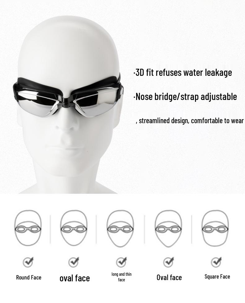 High-Definition Waterproof Anti-Fog Prescription Swimming Goggles for Adults