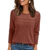 QICED Women's Fashion Casual Solid Color Print Long Sleeve O Neck Blouses & Shirts
