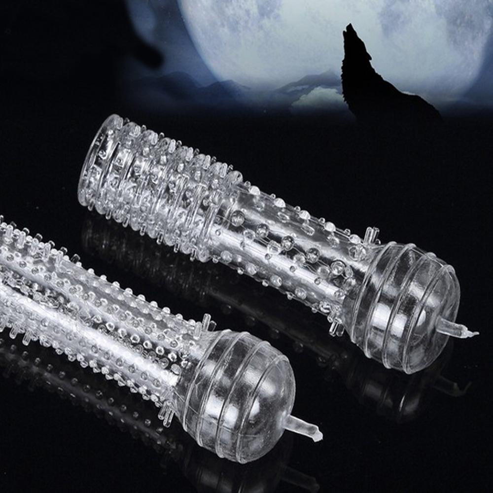 2PCS Finger Clitoris Massage Delay Penis Sleeve Lasting Enlargement Vibrator Condom Spike Erection Aid Extend Sex Toys for Men