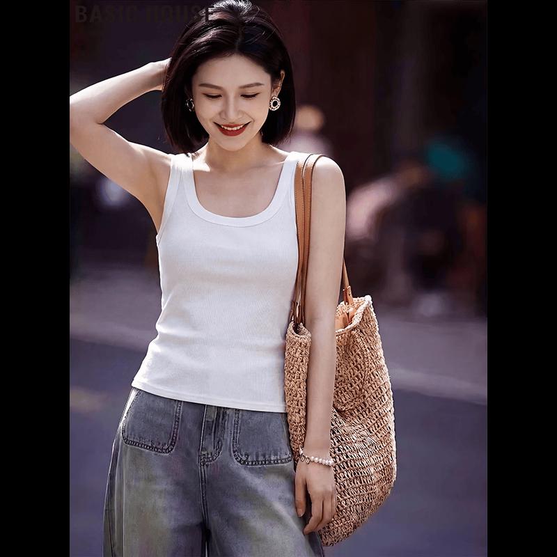 Basic House Women s Cotton U-Neck Camisole L